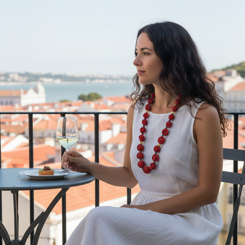 NARANJITA NECKLACE - Handmade - 24K gold-plated - Dyed orange peels, wooden beads