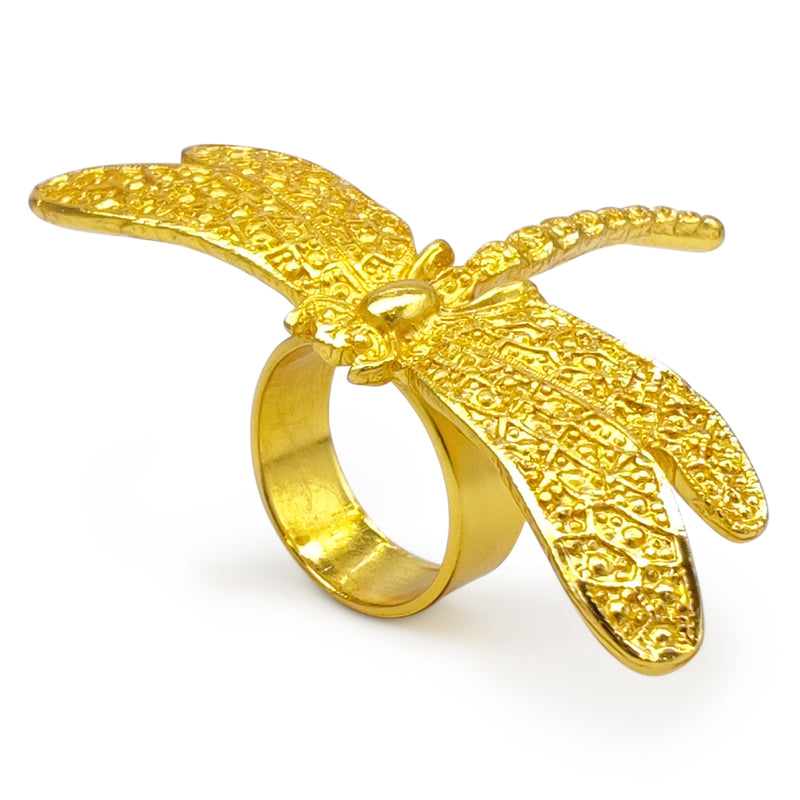ANEL LIBÉLULA - Feito à mão - Banhado a ouro de 24 quilates
