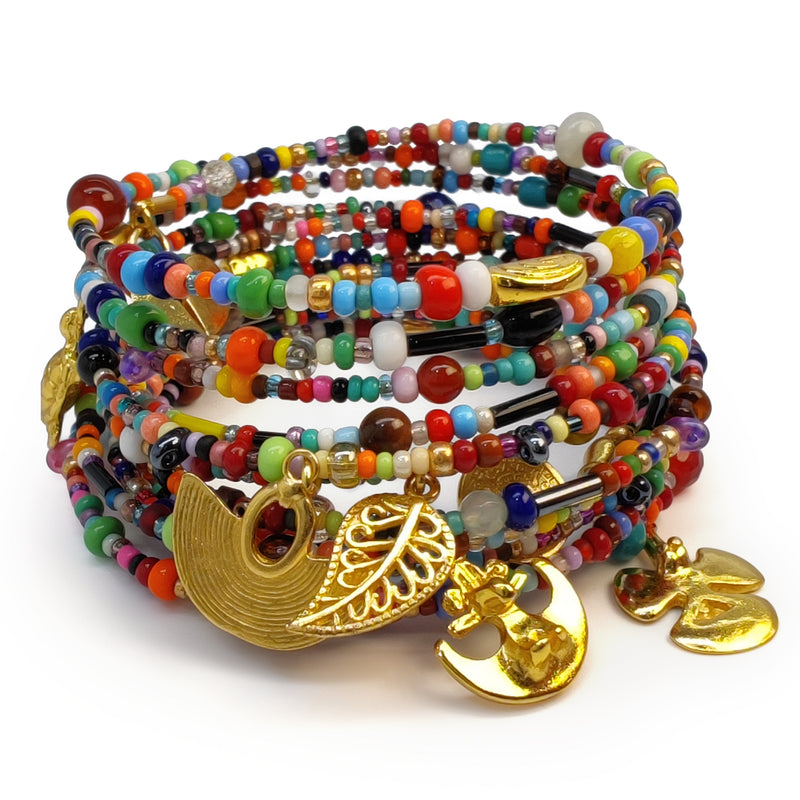 BRACELETE ESPIRAL - Feita à mão - Banhada a ouro de 24 quilates - Contas, pedras semipreciosas