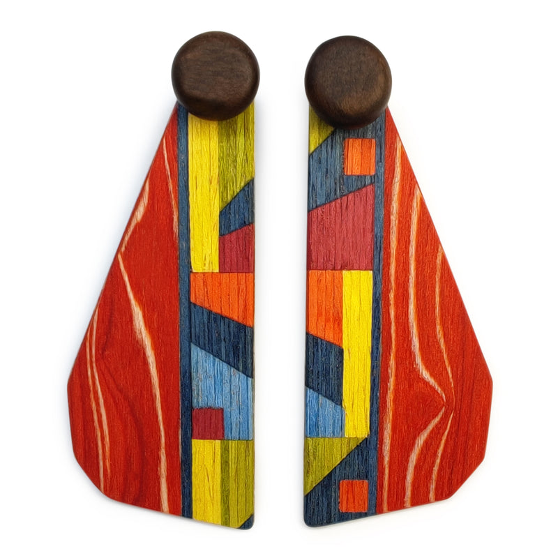 WOODIE TRIO EARRINGS - Handmade - Reversible - Plywood (3 crossed-laid layers of wood veneer)