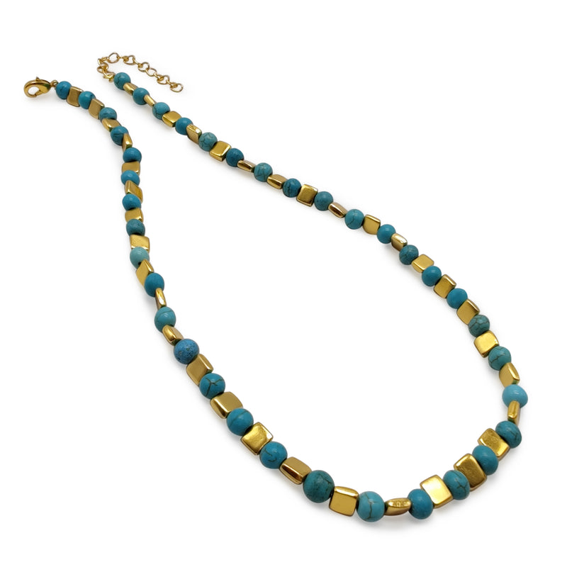 COLLAR DORA - Hecho a mano - Bañado en oro de 24 quilates - Turquesas