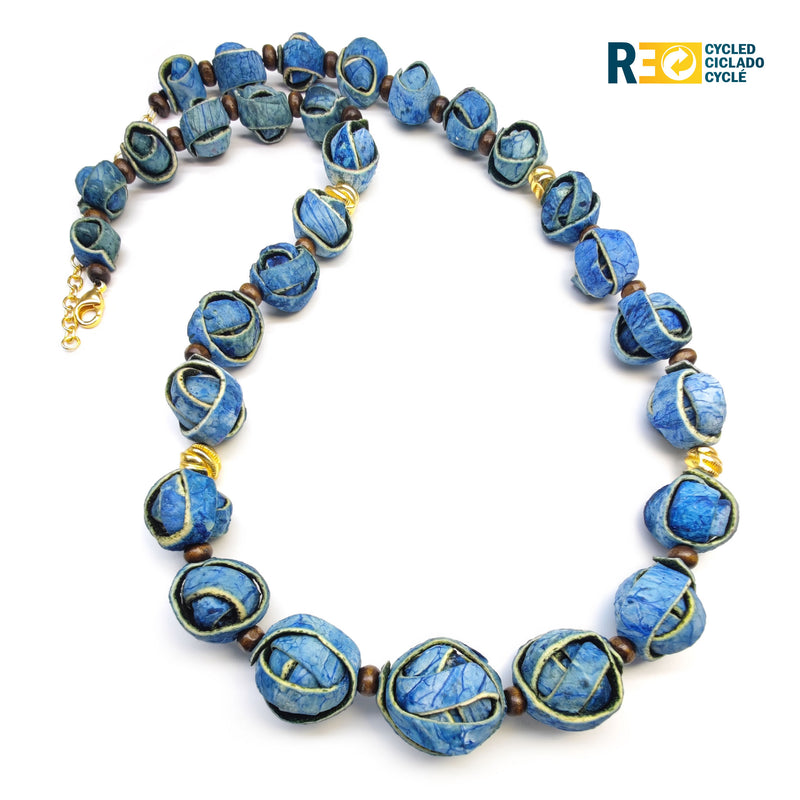 NARANJITA NECKLACE - Handmade - 24K gold-plated - Dyed orange peels, wooden beads