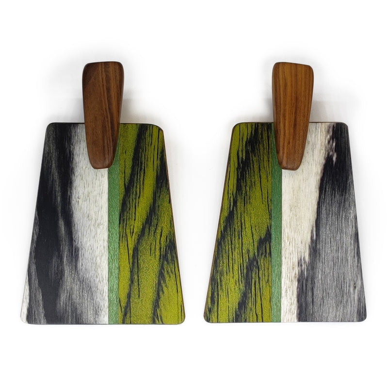 WOODIE TRAPEZE EARRINGS - Handmade - Plywood (3 crossed-laid layers of wood veneer)