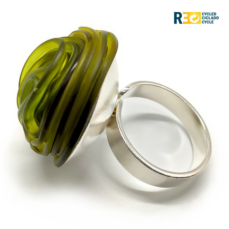 ECOTOPIA RING - Handmade - Adjustable - Sterling silver 925 - Recycled bottle cap plastic liners
