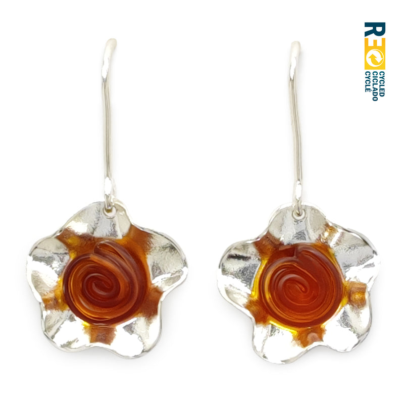 ECOFLOR EARRINGS - Handmade - Sterling silver 925 - Recycled bottle cap plastic liners
