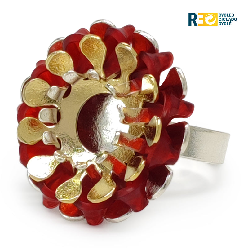 ECOSOL RING - Handmade - Adjustable - Sterling silver 925 and 24K gold-plated - Recycled bottle cap plastic liners