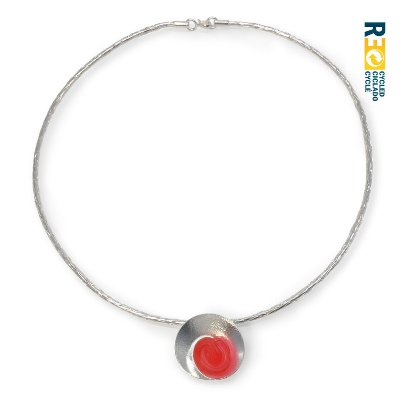 ECOSENS NECKLACE - Handmade - Fine silver 999 & sterling silver 925 - Recycled bottle cap plastic liners