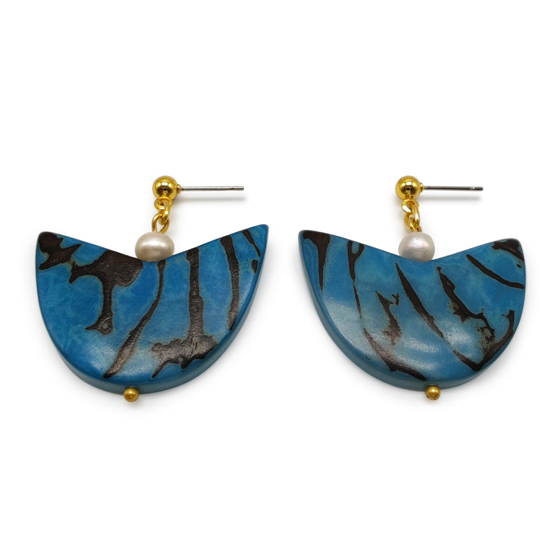 BRINCOS PALMA - Feitos à mão - Banhados a ouro de 24 quilates - Tagua (marfim vegetal), pérolas cultivadas