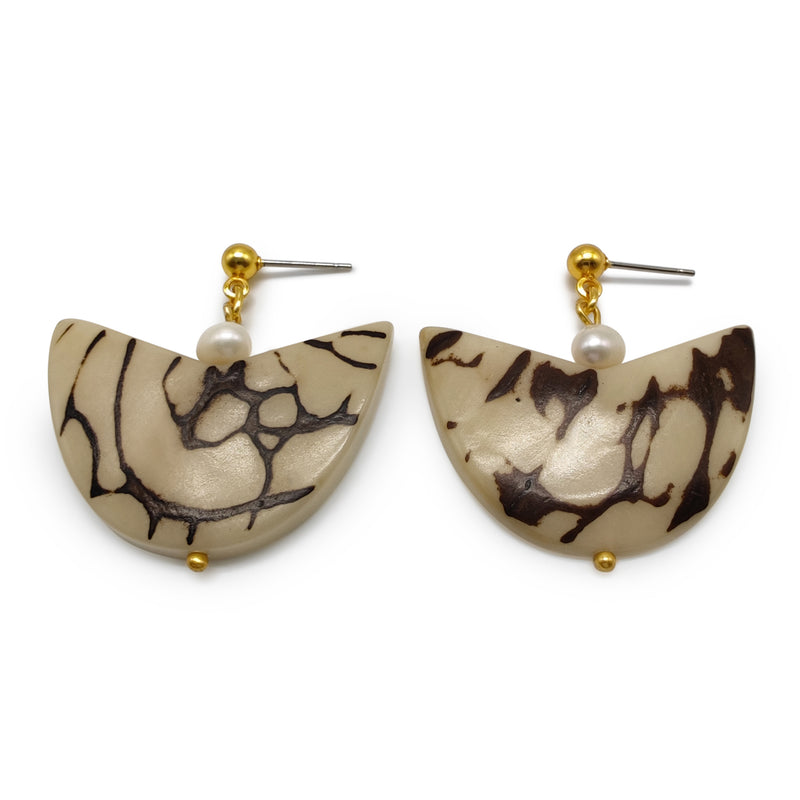 PALMA EARRINGS - Handmade - 24K gold-plated - Tagua (vegetable ivory), cultured pearls