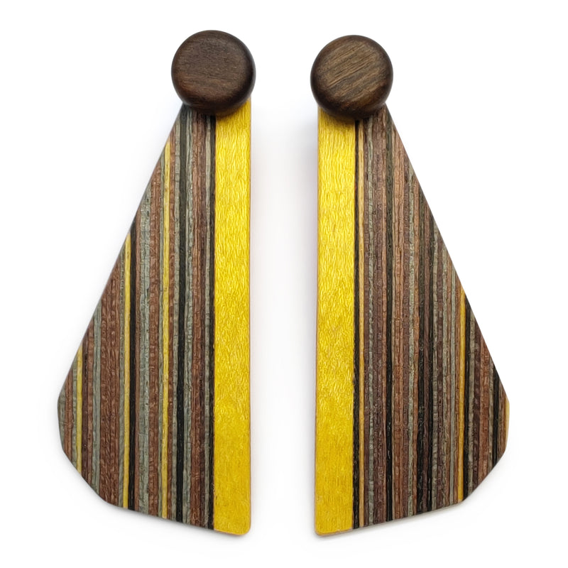 WOODIE TRIO EARRINGS - Handmade - Reversible - Plywood (3 crossed-laid layers of wood veneer)