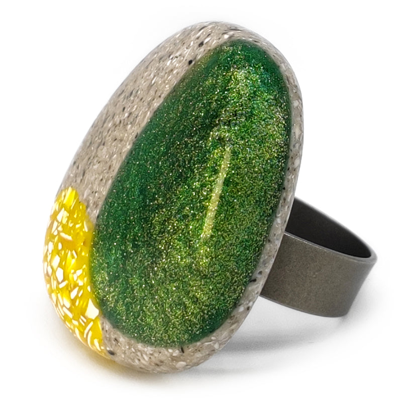 GRANITA RING - Handmade - Adjustable - Crushed cement, crushed eggshells, bronze powder