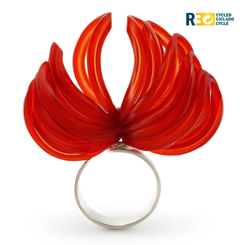 ECOBLOOM RING - Handmade - Adjustable - Sterling silver 925 - Recycled bottle cap plastic liners