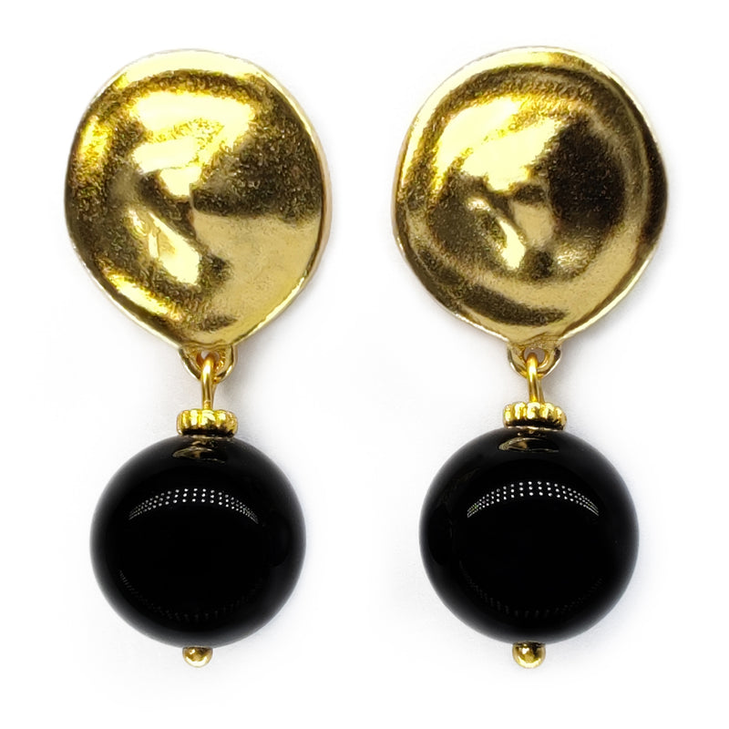 BRINCOS CALIMA - Feitos à mão - Banhados a ouro de 24 quilates - Ónix