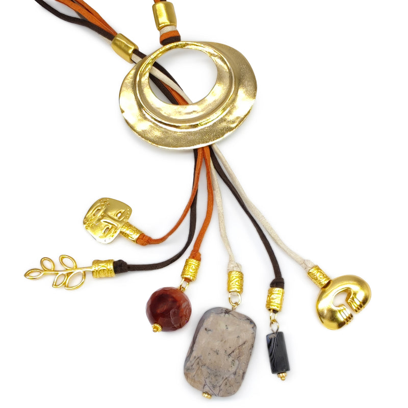CORDÚLA NECKLACE - Handmade - 24K gold-plated - Leather, semi-precious stones