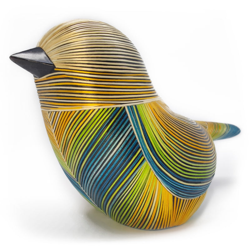 AVE DECORATIVA ANDINA - A arte do tamo - Madeira decorada com palha de trigo e cevada (marchetaria de palha)