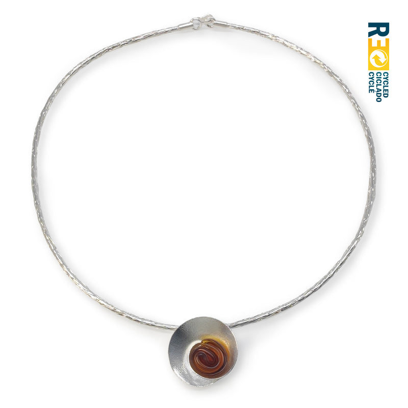 ECOSENS NECKLACE - Handmade - Fine silver 999 & sterling silver 925 - Recycled bottle cap plastic liners