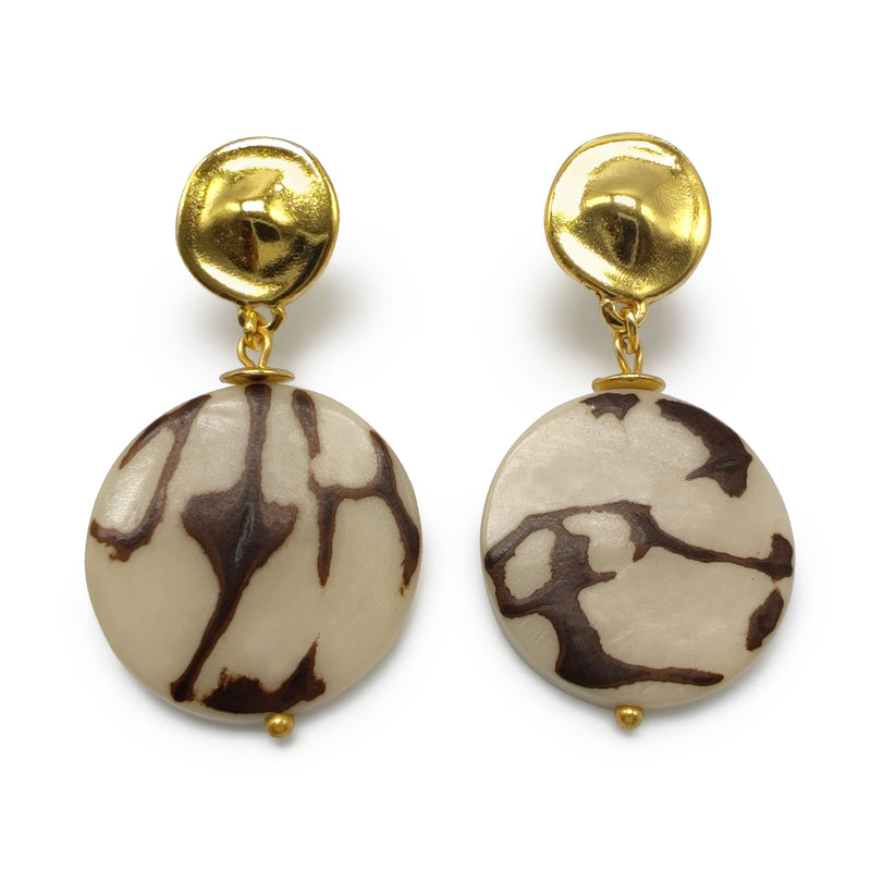 SOLISE EARRINGS - Handmade - 24K gold-plated - Tagua (vegetable ivory)