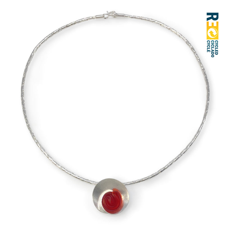 COLLIER ECOSENS - Fabrication artisanale - Argent fin 999 & argent sterling 925 - Plastique recyclé issu des joints intérieurs des capsules de bouteilles