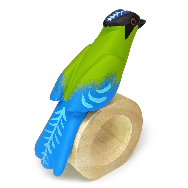 ANILLO DE SERVILLETA DECORATIVO - Momoto amazónico - Madera tallada y pintada a mano
