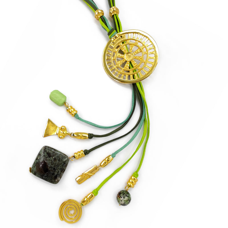 CORDÚLA NECKLACE - Handmade - 24K gold-plated - Leather, semi-precious stones