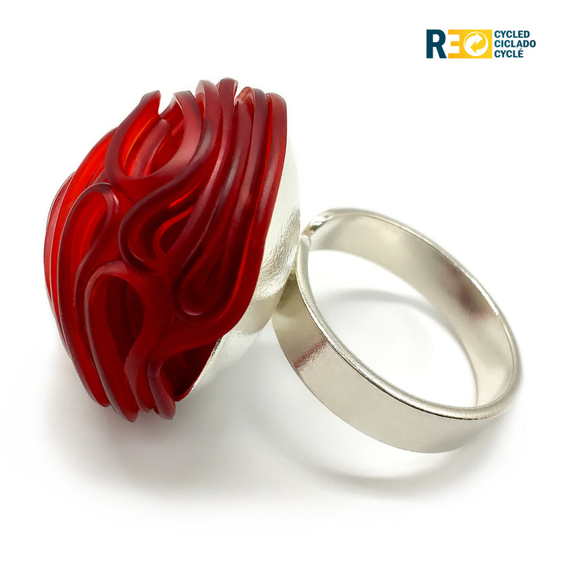 ECOTOPIA RING - Handmade - Adjustable - Sterling silver 925 - Recycled bottle cap plastic liners