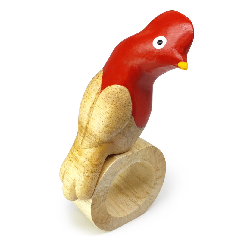 ARGOLA DE GUARDANAPO DECORATIVA - Galo-da-serra-andino - Madeira esculpida e pintada à mão