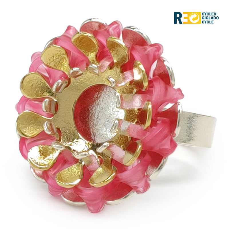 ECOSOL RING - Handmade - Adjustable - Sterling silver 925 and 24K gold-plated - Recycled bottle cap plastic liners