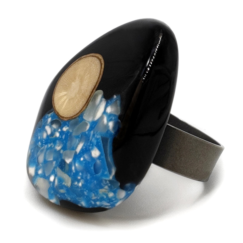 NATÜA RING - Handmade - Adjustable - Crushed white corn, recovered wood