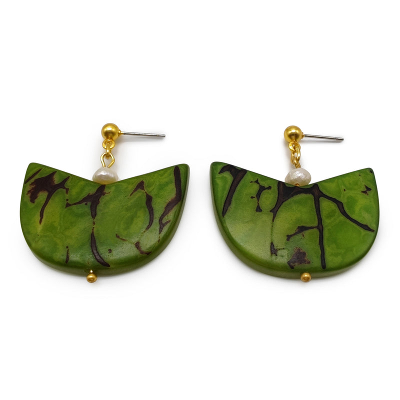 PALMA EARRINGS - Handmade - 24K gold-plated - Tagua (vegetable ivory), cultured pearls