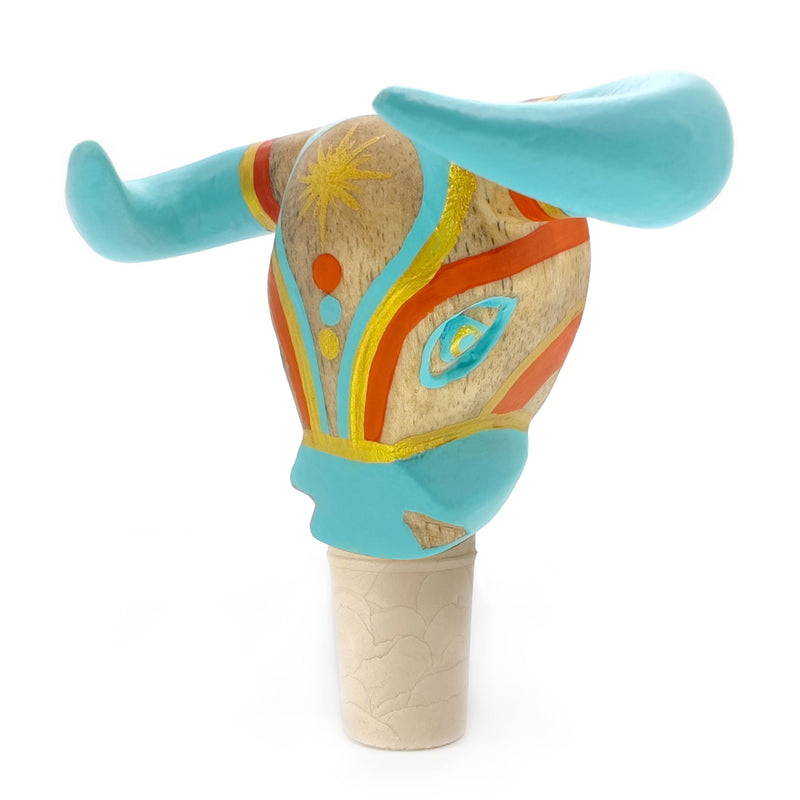 DECORATIVE BOTTLE STOPPER - The carnival bull - Hand-carved and painted wood