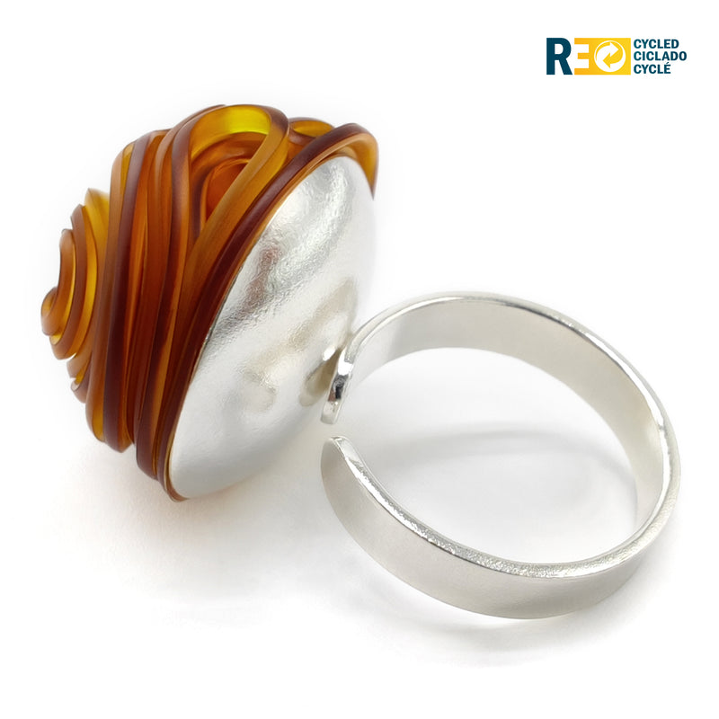 ECOTOPIA RING - Handmade - Adjustable - Sterling silver 925 - Recycled bottle cap plastic liners
