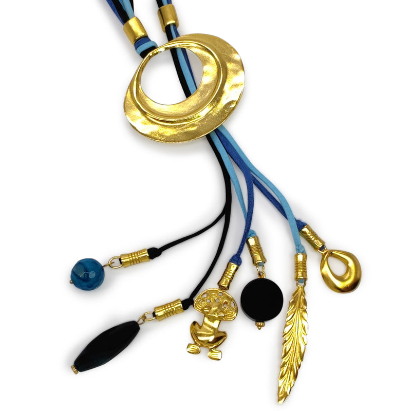 CORDÚLA NECKLACE - Handmade - 24K gold-plated - Leather, semi-precious stones