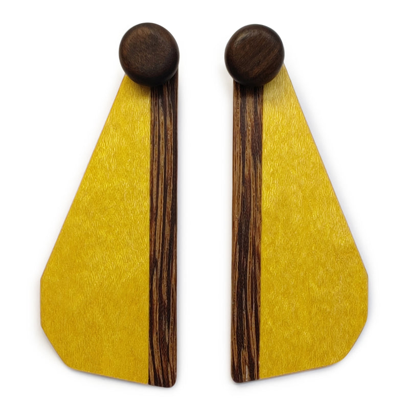 WOODIE TRIO EARRINGS - Handmade - Reversible - Plywood (3 crossed-laid layers of wood veneer)
