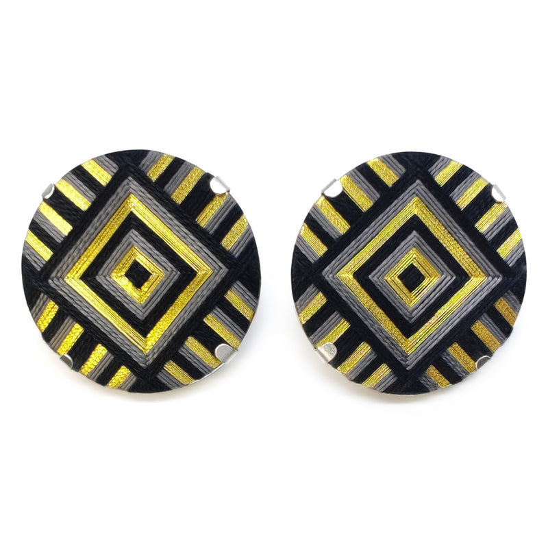 FILUM EARRINGS - Handmade - 925 sterling silver - Woven threads on wood