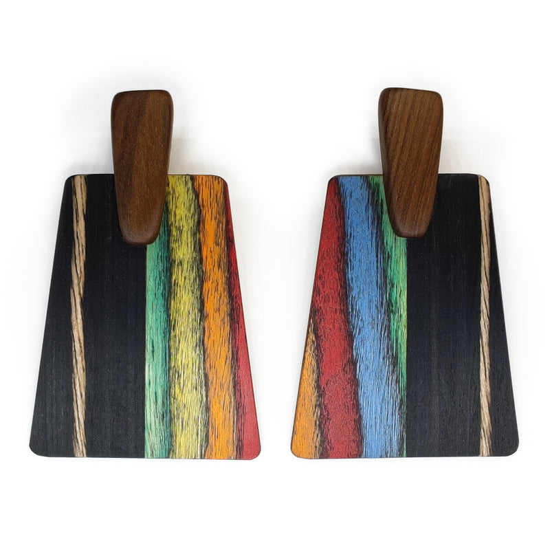 WOODIE TRAPEZE EARRINGS - Handmade - Plywood (3 crossed-laid layers of wood veneer)