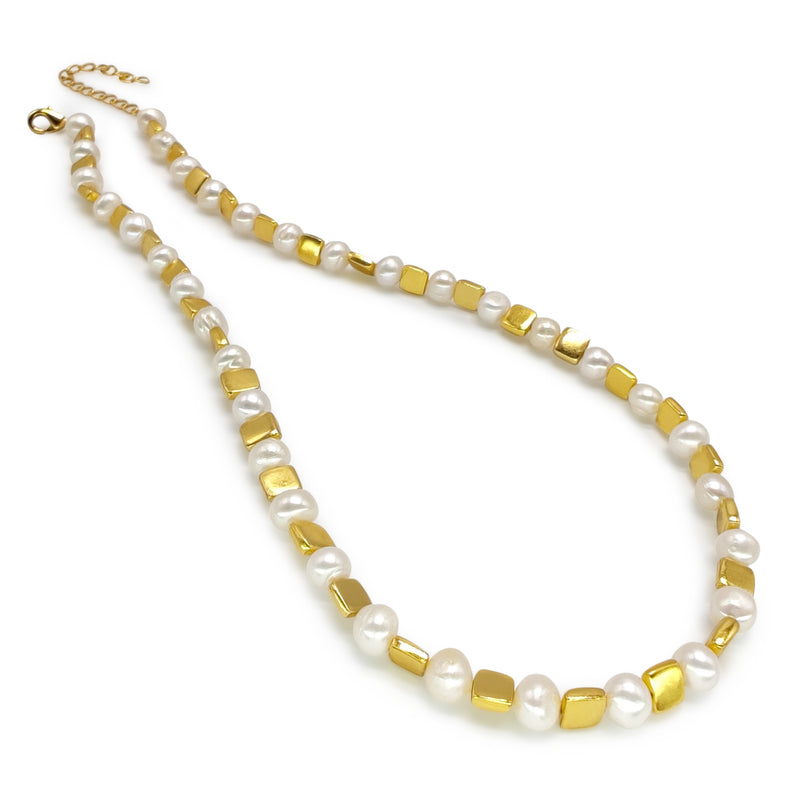 COLAR DORA - Feito à mão - Banhado a ouro de 24 quilates - Pérolas cultivadas