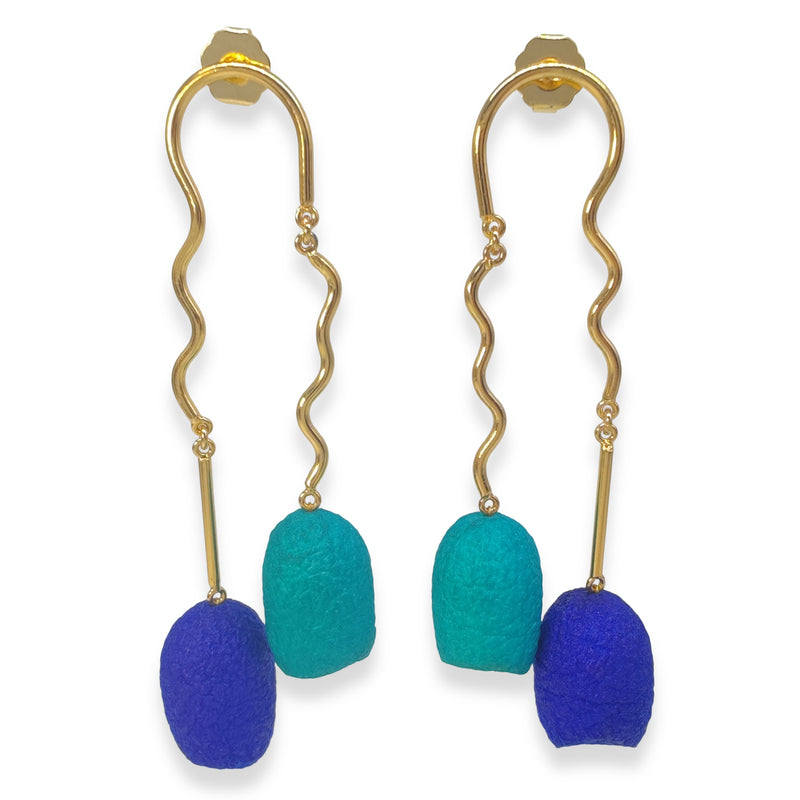 COCOON TWIN EARRINGS - Handmade - 24K gold-plated - Silk cocoons