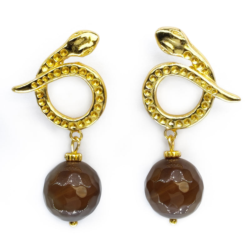 SERPENTIA EARRINGS - Handmade - 24K gold-plated - Agate