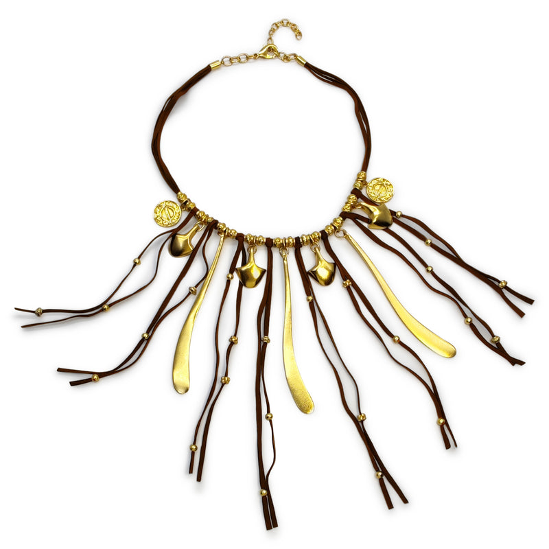 SUÉ NECKLACE - Handmade - 24K gold-plated - Leather