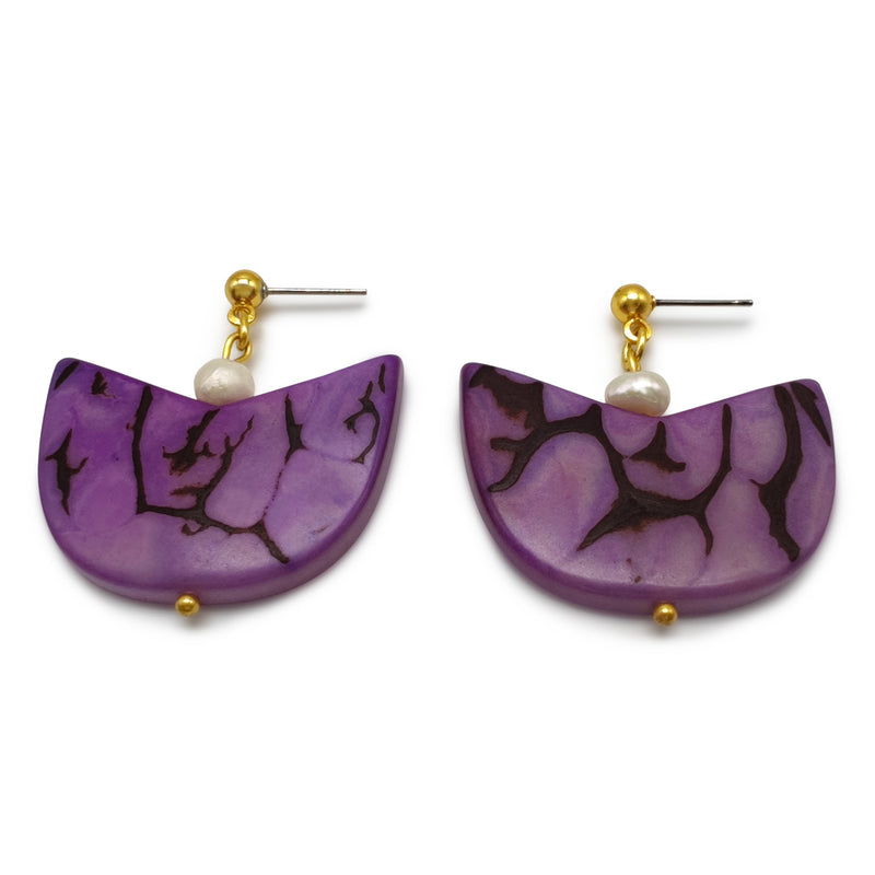 PALMA EARRINGS - Handmade - 24K gold-plated - Tagua (vegetable ivory), cultured pearls