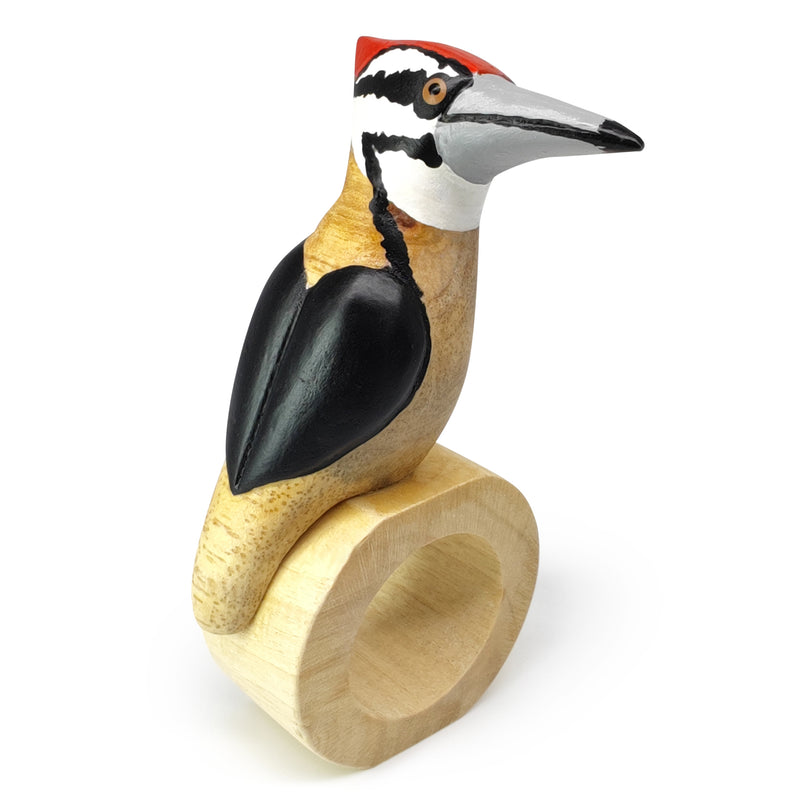 ARGOLA DE GUARDANAPO DECORATIVA - Pica-pau - Madeira esculpida e pintada à mão