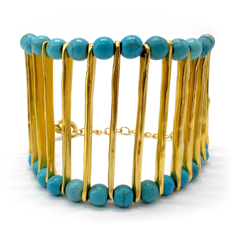 BRACELETE ELEGANCIA - Feita à mão - Banhada a ouro de 24 quilates - Turquesas