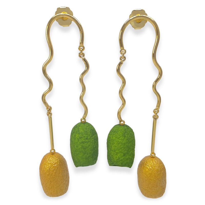 COCOON TWIN EARRINGS - Handmade - 24K gold-plated - Silk cocoons