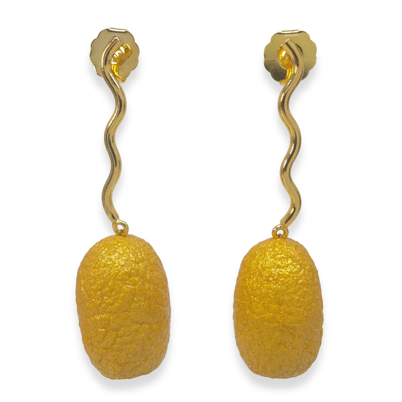 COCOON ECHO EARRINGS - Handmade - 24K gold-plated - Silk cocoons