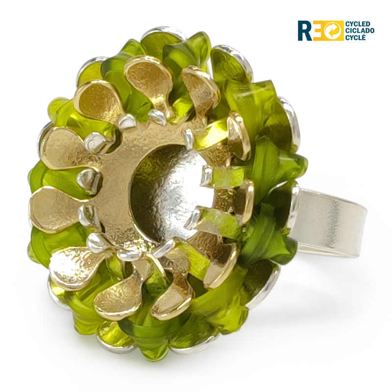 ECOSOL RING - Handmade - Adjustable - Sterling silver 925 and 24K gold-plated - Recycled bottle cap plastic liners