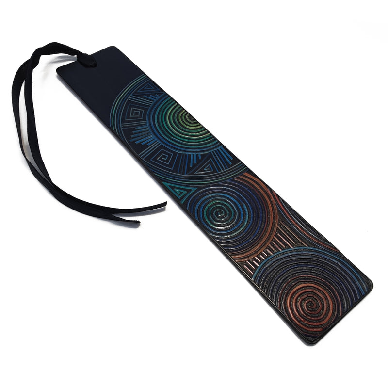 SPIRAL OF LIFE BOOKMARK - Tamo art - Dark wood decorated with wheat and barley stalks (straw marquetry)