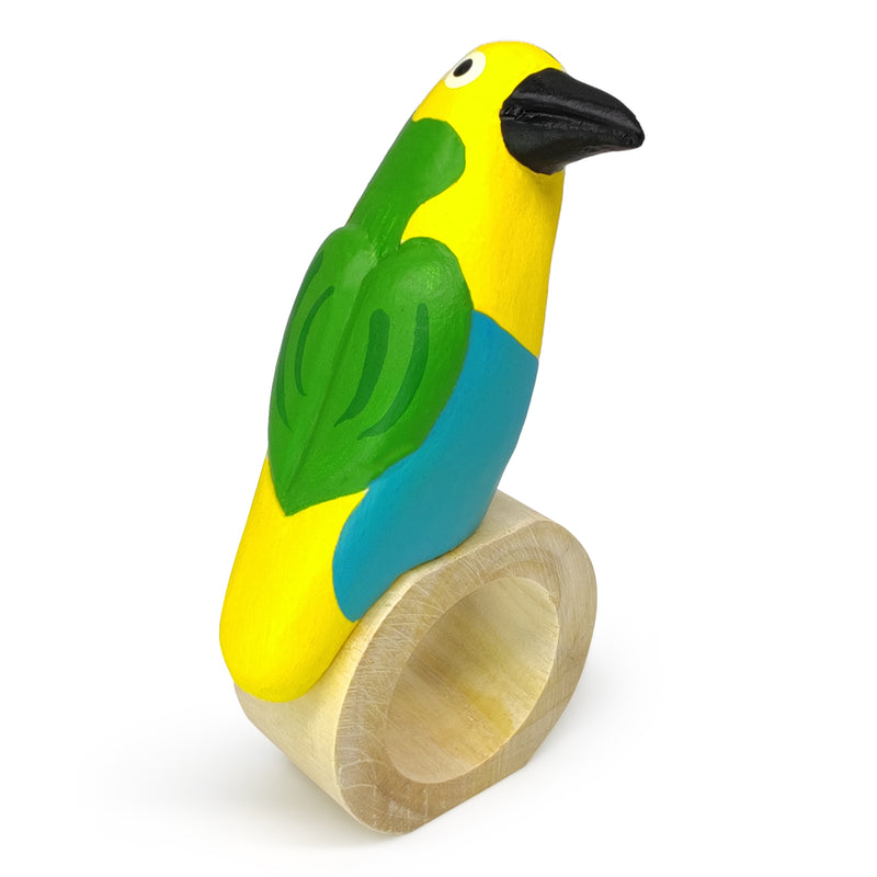 ROND DE SERVIETTE DÉCORATIF - Tangara multicolore - Bois sculpté et peint à la main
