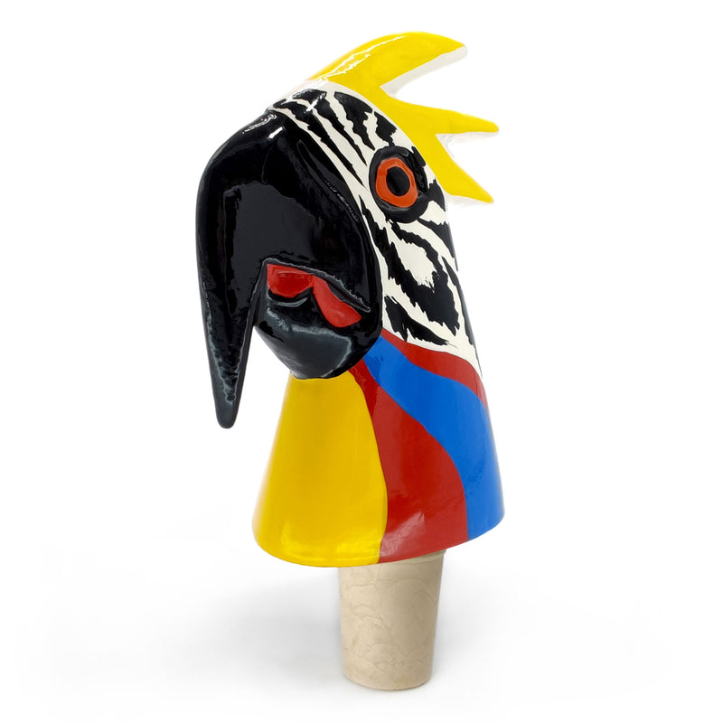 ROLHA DECORATIVA PARA GARRAFAS - A arara do carnaval - Madeira esculpida e pintada à mão