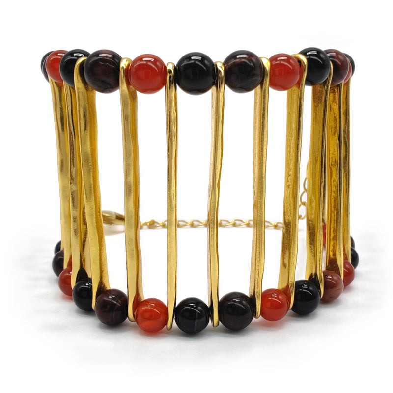 BRACELETE ELEGANCIA - Feita à mão - Banhada a ouro de 24 quilates - Ónix, ágatas