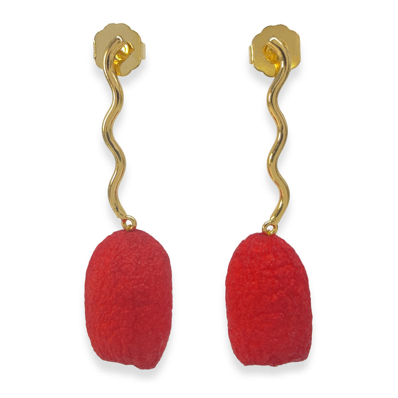 COCOON ECHO EARRINGS - Handmade - 24K gold-plated - Silk cocoons